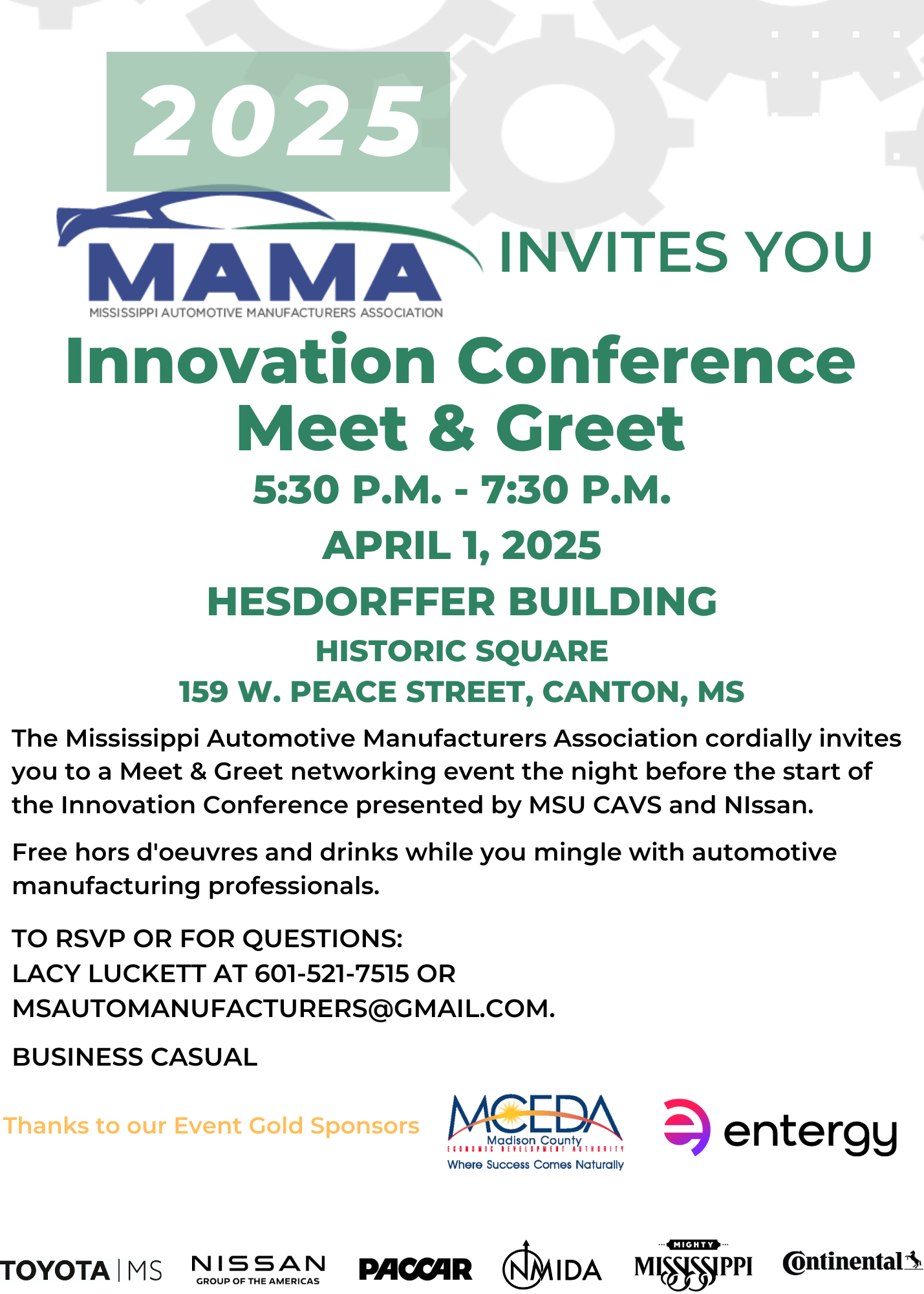 MAMA Meet and Greet Invitation.  Location: 159 W Peace St Canton, MS 39046.  Time: 5:30PM - 7:30PM CST