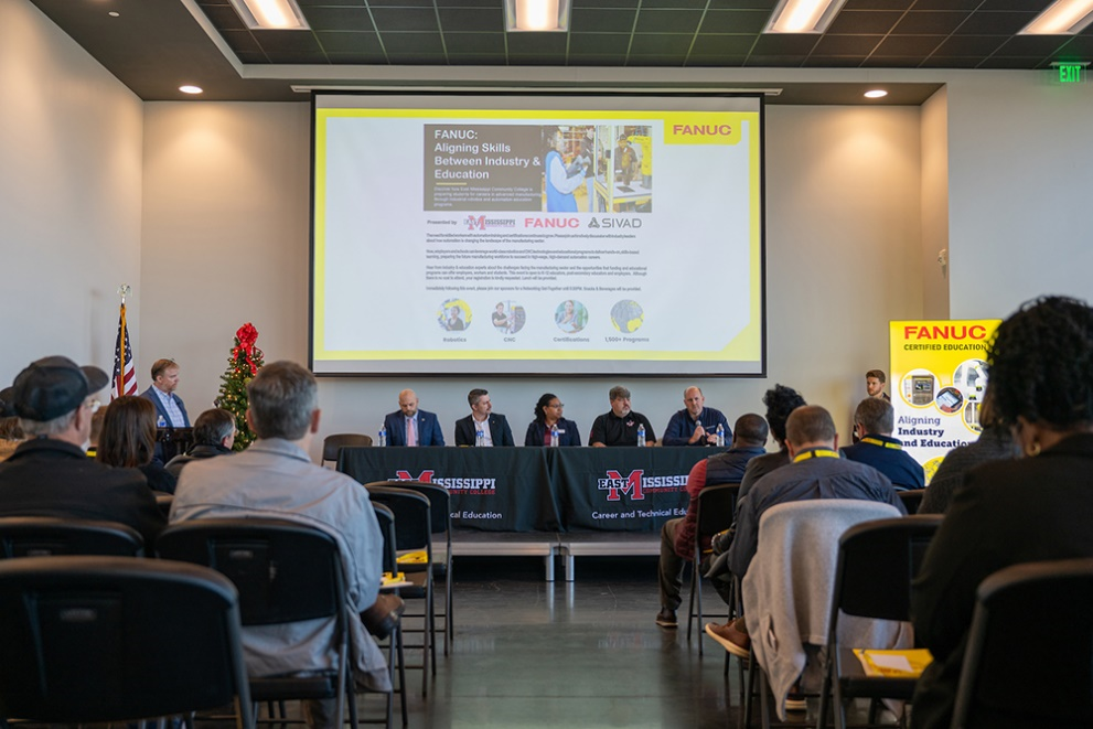 Dr. Tonya McCall, CAVS-Extension Director (center) serves as a panelist on a diverse panel of representatives from industry, academia and community colleges to discuss the positive impact of educational partnerships on enhancing industry recruitment and training for a skilled manufacturing workforce.